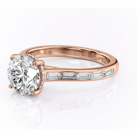 Inel de logodnă Catherine din aur Rose 14kt cu moissanite tăietură rotundă – Montură cu canal rafinată pentru profil înalt | Personalizează și configurează gratuit online [6]