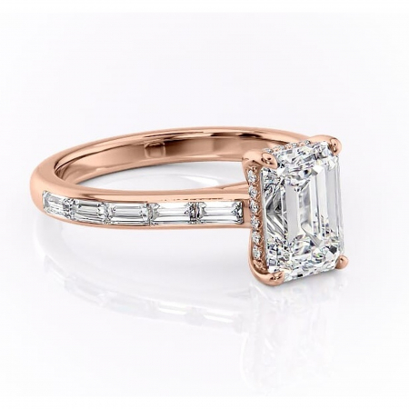 Smarald - Inel de logodnă Catherine din aur Rose 18kt cu moissanite tăietură smarald – Montură cu canal rafinată pentru profil înalt | Personalizează și configurează gratuit online