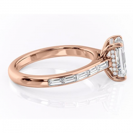 Inel de logodnă Catherine din aur Rose 14kt cu moissanite tăietură smarald – Montură cu canal rafinată pentru profil înalt | Personalizează și configurează gratuit online [1]