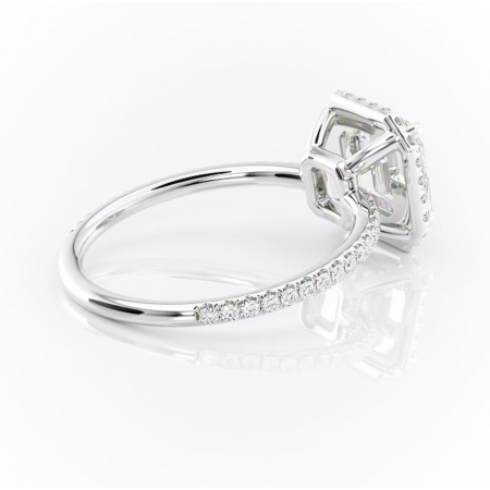 Inel de logodnă Celeste din aur Alb 14kt cu moissanite tăietură asscher – Halo rafinată pentru profil mediu | Personalizează și configurează gratuit online [2]
