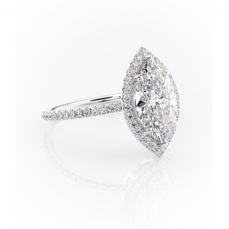 Alege forma Moissanit - Inel de logodnă Celeste din aur Alb 14kt cu moissanite tăietură marquise – Halo rafinată pentru profil mediu | Personalizează și configurează gratuit online