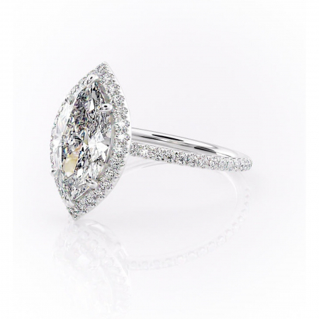 Inel de logodnă Celeste din aur Alb 14kt cu moissanite tăietură marquise – Halo rafinată pentru profil mediu | Personalizează și configurează gratuit online [6]
