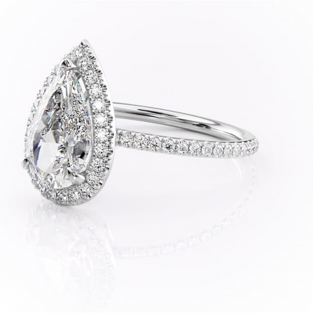 Inel de logodnă Celeste din aur Alb 14kt cu moissanite tăietură pară – Halo rafinată pentru profil mediu | Personalizează și configurează gratuit online [6]