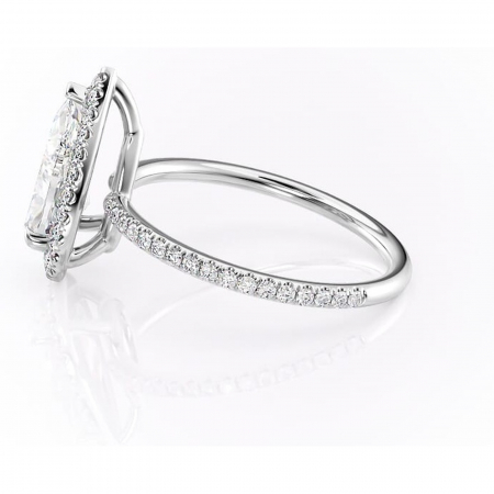 Inel de logodnă Celeste din aur Alb 14kt cu moissanite tăietură pară – Halo rafinată pentru profil mediu | Personalizează și configurează gratuit online [5]
