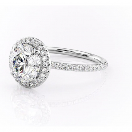 Inel de logodnă Celeste din aur Alb 14kt cu moissanite tăietură rotundă – Halo rafinată pentru profil mediu | Personalizează și configurează gratuit online [6]