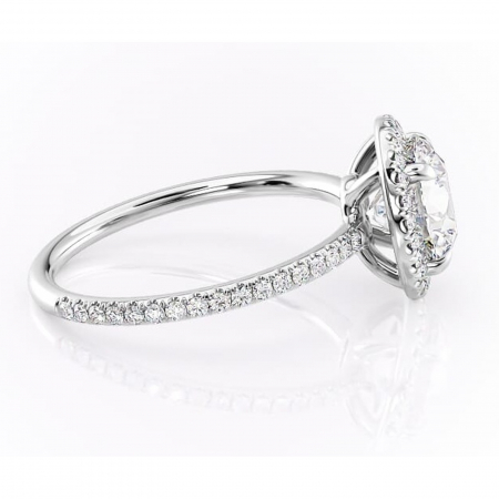 Inel de logodnă Celeste din aur Alb 14kt cu moissanite tăietură rotundă – Halo rafinată pentru profil mediu | Personalizează și configurează gratuit online [1]