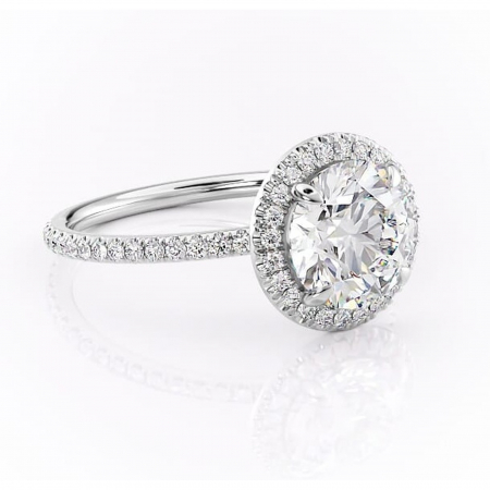 Alege forma Moissanit - Inel de logodnă Celeste din aur Alb 14kt cu moissanite tăietură rotundă – Halo rafinată pentru profil mediu | Personalizează și configurează gratuit online