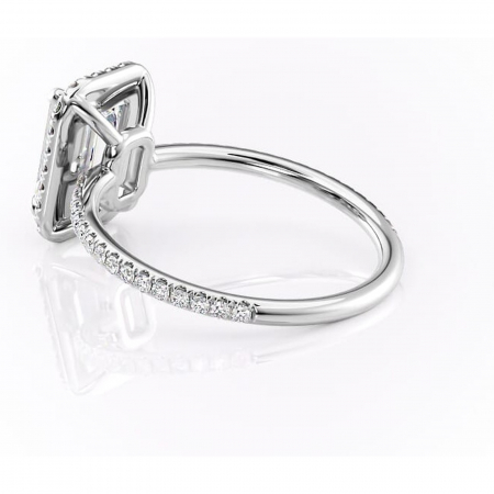 Inel de logodnă Celeste din aur Alb 14kt cu moissanite tăietură smarald – Halo rafinată pentru profil mediu | Personalizează și configurează gratuit online [4]