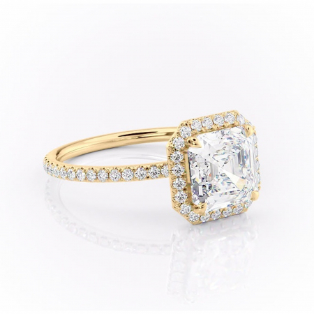 Inele de Logodnă - Inel de logodnă Celeste din aur Galben 18kt cu moissanite tăietură asscher – Halo rafinată pentru profil mediu | Personalizează și configurează gratuit online