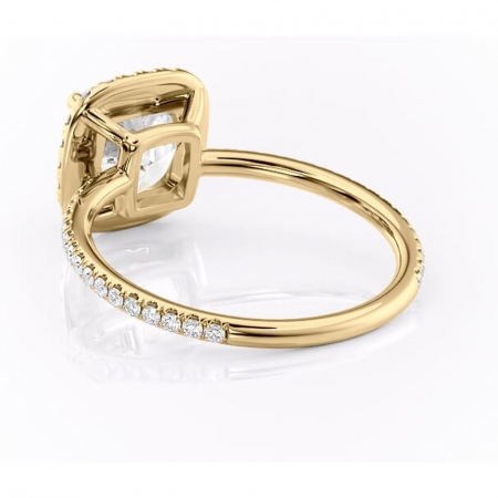 Inel de logodnă Celeste din aur Galben 14kt cu moissanite tăietură pernă – Halo rafinată pentru profil mediu | Personalizează și configurează gratuit online [3]