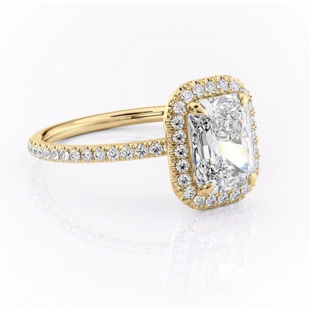 Aur galben - Inel de logodnă Celeste din aur Galben 18kt cu moissanite tăietură radiantă – Halo rafinată pentru profil mediu | Personalizează și configurează gratuit online