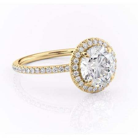 Aur galben - Inel de logodnă Celeste din aur Galben 14kt cu moissanite tăietură rotundă – Halo rafinată pentru profil mediu | Personalizează și configurează gratuit online