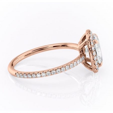 Inel de logodnă Celeste din aur Rose 14kt cu moissanite tăietură asscher – Halo rafinată pentru profil mediu | Personalizează și configurează gratuit online [1]