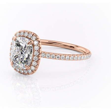 Inel de logodnă Celeste din aur Rose 14kt cu moissanite tăietură asscher – Halo rafinată pentru profil mediu | Personalizează și configurează gratuit online [6]