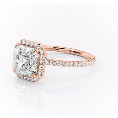 Inel de logodnă Celeste din aur Rose 14kt cu moissanite tăietură asscher – Halo rafinată pentru profil mediu | Personalizează și configurează gratuit online [6]