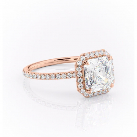 Inele de Logodnă - Inel de logodnă Celeste din aur Rose 18kt cu moissanite tăietură asscher – Halo rafinată pentru profil mediu | Personalizează și configurează gratuit online