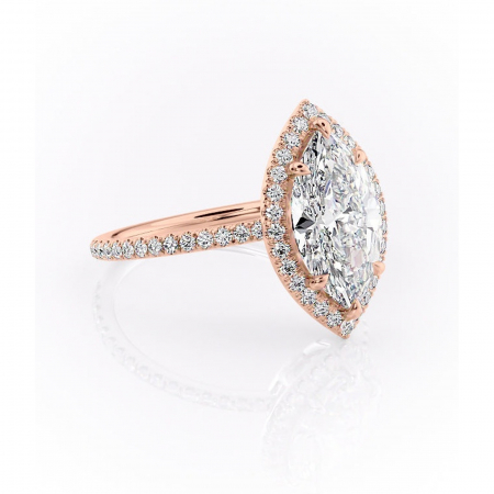 Aur roz - Inel de logodnă Celeste din aur Rose 18kt cu moissanite tăietură marquise – Halo rafinată pentru profil mediu | Personalizează și configurează gratuit online