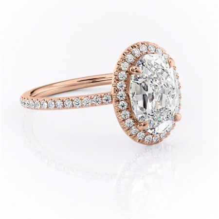 Aur roz - Inel de logodnă Celeste din aur Rose 18kt cu moissanite tăietură ovală – Halo rafinată pentru profil mediu | Personalizează și configurează gratuit online