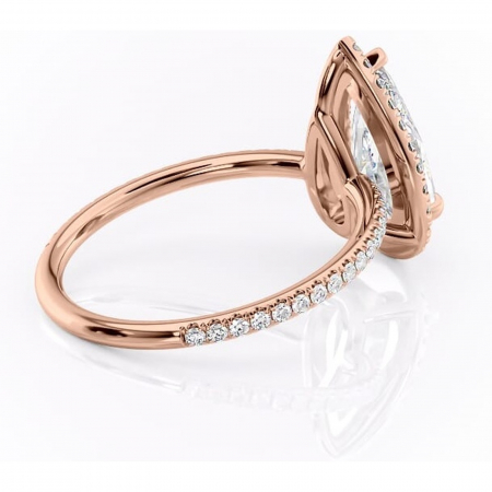 Inel de logodnă Celeste din aur Rose 14kt cu moissanite tăietură pară – Halo rafinată pentru profil mediu | Personalizează și configurează gratuit online [2]
