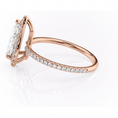 Inel de logodnă Celeste din aur Rose 14kt cu moissanite tăietură pară – Halo rafinată pentru profil mediu | Personalizează și configurează gratuit online [5]
