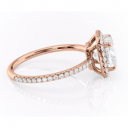 Inel de logodnă Celeste din aur Rose 18kt cu moissanite tăietură pernă – Halo rafinată pentru profil mediu | Personalizează și configurează gratuit online [1]
