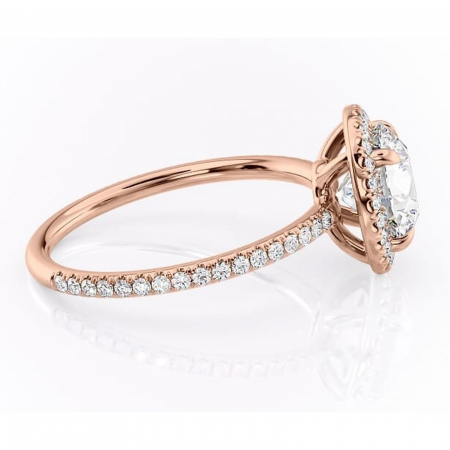 Inel de logodnă Celeste din aur Rose 14kt cu moissanite tăietură rotundă – Halo rafinată pentru profil mediu | Personalizează și configurează gratuit online [1]