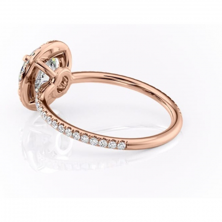 Inel de logodnă Celeste din aur Rose 14kt cu moissanite tăietură rotundă – Halo rafinată pentru profil mediu | Personalizează și configurează gratuit online [4]