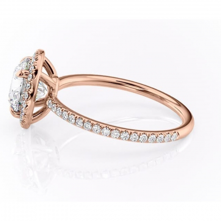Inel de logodnă Celeste din aur Rose 14kt cu moissanite tăietură rotundă – Halo rafinată pentru profil mediu | Personalizează și configurează gratuit online [5]