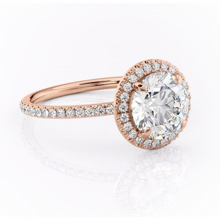 Alege dupa Culoare - Inel de logodnă Celeste din aur Rose 14kt cu moissanite tăietură rotundă – Halo rafinată pentru profil mediu | Personalizează și configurează gratuit online