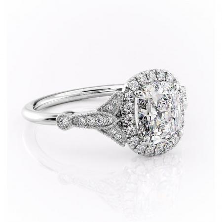 Pernă alungită - Inel de logodnă Citrina din aur Alb 14kt cu moissanite tăietură asscher – Halo rafinată pentru profil mediu | Personalizează și configurează gratuit online