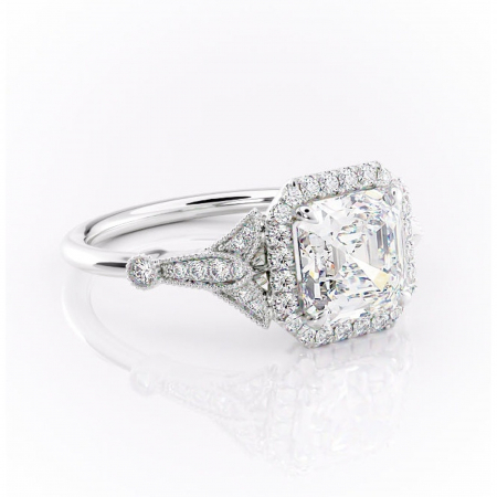 Asscher - Inel de logodnă Citrina din aur Alb 14kt cu moissanite tăietură asscher – Halo rafinată pentru profil mediu | Personalizează și configurează gratuit online