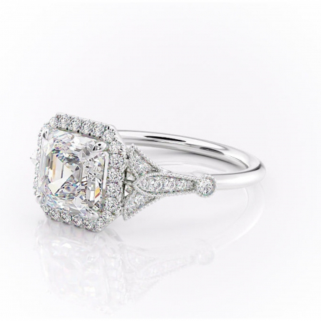 Inel de logodnă Citrina din aur Alb 14kt cu moissanite tăietură asscher – Halo rafinată pentru profil mediu | Personalizează și configurează gratuit online [6]