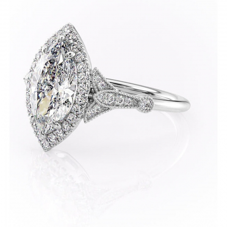Inel de logodnă Citrina din aur Alb 14kt cu moissanite tăietură marquise – Halo rafinată pentru profil mediu | Personalizează și configurează gratuit online [6]