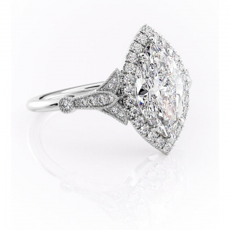 Marquise - Inel de logodnă Citrina din aur Alb 14kt cu moissanite tăietură marquise – Halo rafinată pentru profil mediu | Personalizează și configurează gratuit online