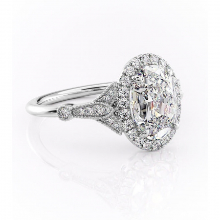 Ovală - Inel de logodnă Citrina din aur Alb 14kt cu moissanite tăietură ovală – Halo rafinată pentru profil mediu | Personalizează și configurează gratuit online