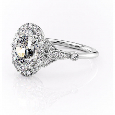 Inel de logodnă Citrina din aur Alb 14kt cu moissanite tăietură ovală – Halo rafinată pentru profil mediu | Personalizează și configurează gratuit online [6]