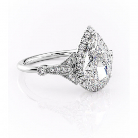 Pară - Inel de logodnă Citrina din aur Alb 14kt cu moissanite tăietură pară – Halo rafinată pentru profil mediu | Personalizează și configurează gratuit online