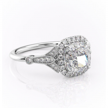 Pernă - Inel de logodnă Citrina din aur Alb 14kt cu moissanite tăietură pernă – Halo rafinată pentru profil mediu | Personalizează și configurează gratuit online