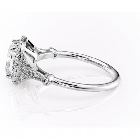 Inel de logodnă Citrina din aur Alb 14kt cu moissanite tăietură pernă – Halo rafinată pentru profil mediu | Personalizează și configurează gratuit online [5]