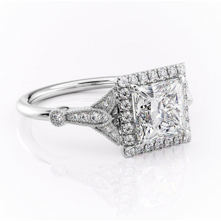 Princess - Inel de logodnă Citrina din aur Alb 14kt cu moissanite tăietură princess – Halo rafinată pentru profil mediu | Personalizează și configurează gratuit online