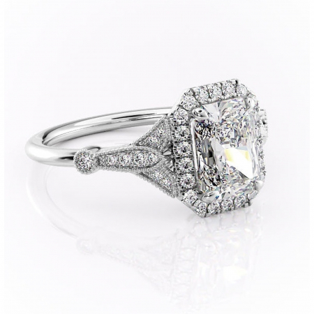 18K - Inel de logodnă Citrina din aur Alb 18kt cu moissanite tăietură radiantă – Halo rafinată pentru profil mediu | Personalizează și configurează gratuit online