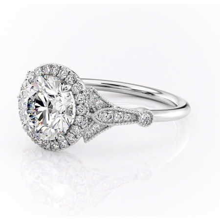 Inel de logodnă Citrina din aur Alb 14kt cu moissanite tăietură rotundă – Halo rafinată pentru profil mediu | Personalizează și configurează gratuit online [6]