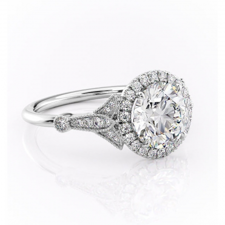 Halo - Inel de logodnă Citrina din aur Alb 14kt cu moissanite tăietură rotundă – Halo rafinată pentru profil mediu | Personalizează și configurează gratuit online