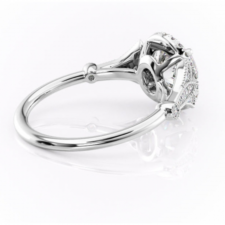 Inel de logodnă Citrina din aur Alb 14kt cu moissanite tăietură rotundă – Halo rafinată pentru profil mediu | Personalizează și configurează gratuit online [2]