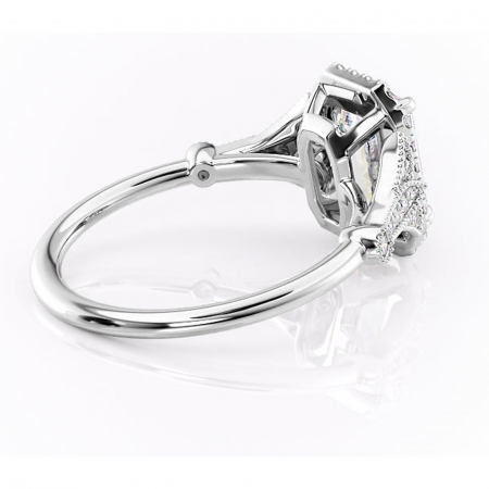 Inel de logodnă Citrina din aur Alb 14kt cu moissanite tăietură smarald – Halo rafinată pentru profil mediu | Personalizează și configurează gratuit online [2]