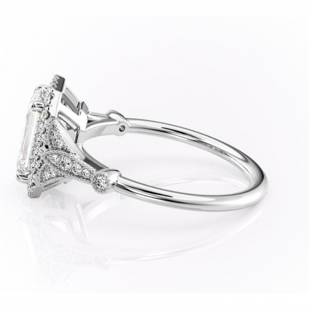 Inel de logodnă Citrina din aur Alb 14kt cu moissanite tăietură smarald – Halo rafinată pentru profil mediu | Personalizează și configurează gratuit online [5]