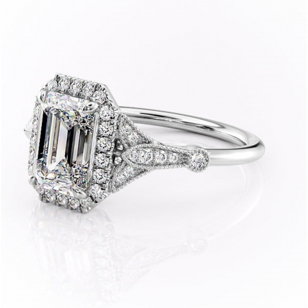 Inel de logodnă Citrina din aur Alb 14kt cu moissanite tăietură smarald – Halo rafinată pentru profil mediu | Personalizează și configurează gratuit online [6]