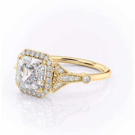 Inel de logodnă Citrina din aur Galben 18kt cu moissanite tăietură asscher – Halo rafinată pentru profil mediu | Personalizează și configurează gratuit online [6]
