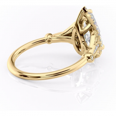 Inel de logodnă Citrina din aur Galben 18kt cu moissanite tăietură pară – Halo rafinată pentru profil mediu | Personalizează și configurează gratuit online [2]