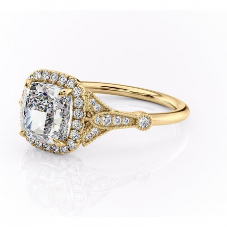 Inel de logodnă Citrina din aur Galben 14kt cu moissanite tăietură pernă – Halo rafinată pentru profil mediu | Personalizează și configurează gratuit online [6]